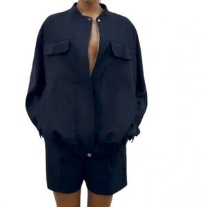 ZARA LONG LINEN BLEND BOMBER JACKET